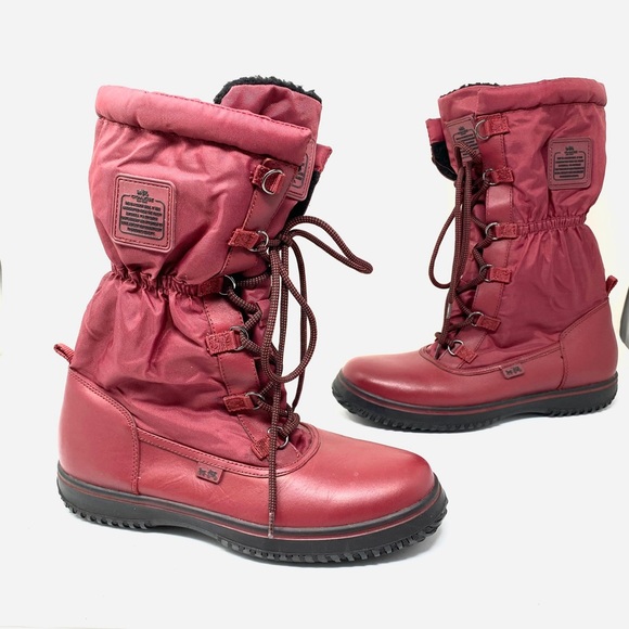 Coach Sage red nylon leather mid calf boots 10